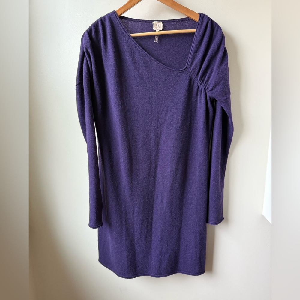 QI 100% Cashmere Dress Purple Goth Witchy Soft Cozy Asymmetrical Whimsigoth L‎